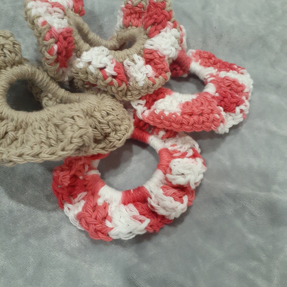 Handmade Crochet 100% Cotton Hair Scrunchies - Pack Of Four :) Random Colors!